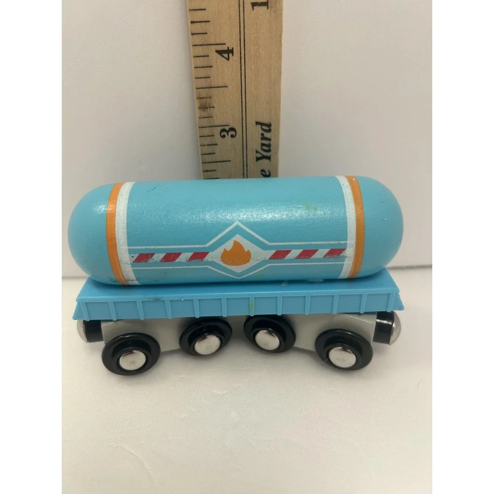 Wooden Train Blue Tanker Car Railway Magnetic Toy Vehicle Small Kids Play